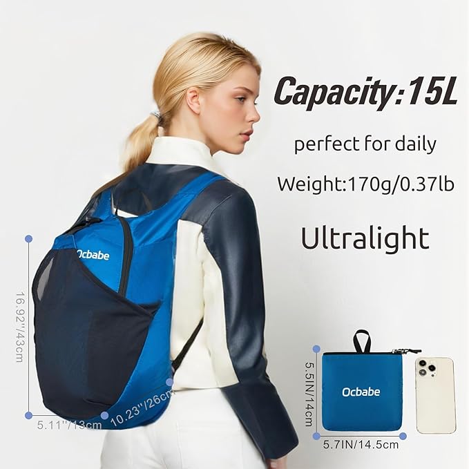 Ultra Lightweight Foldable Backpack, Water Resistant Small Packable Hiking - Image 2