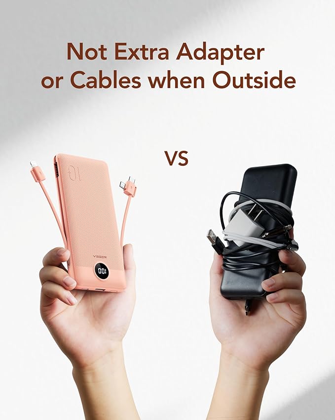 VEGER Portable Charger with Built-in AC Plug and Cables, All in One 10000mAh - Image 10