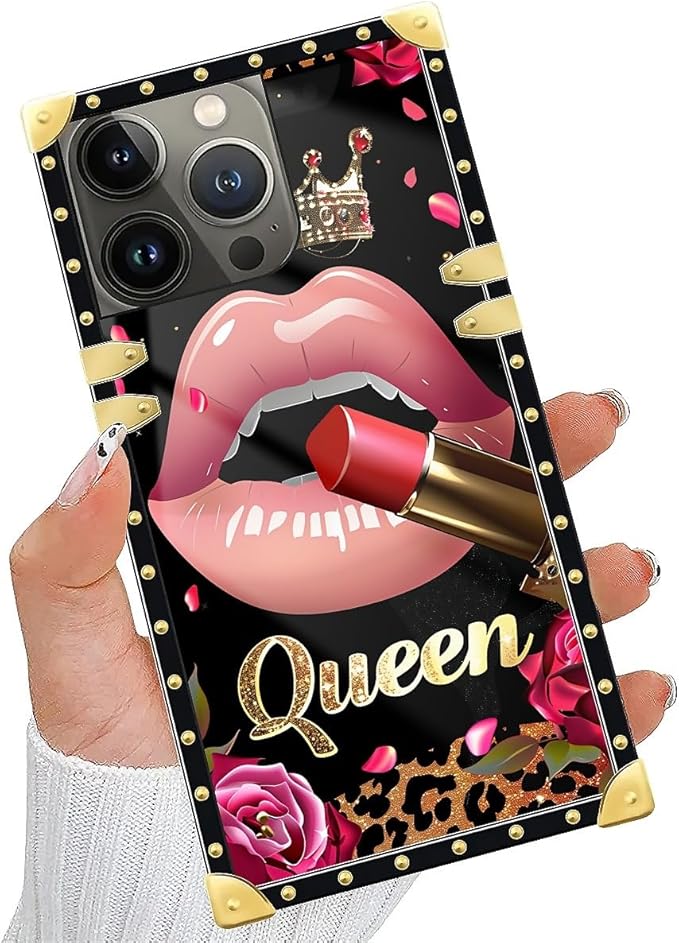 Compatible with iPhone 15 Pro Case, Glitter Red Rose Queen Leopard Lipstick - Image 2