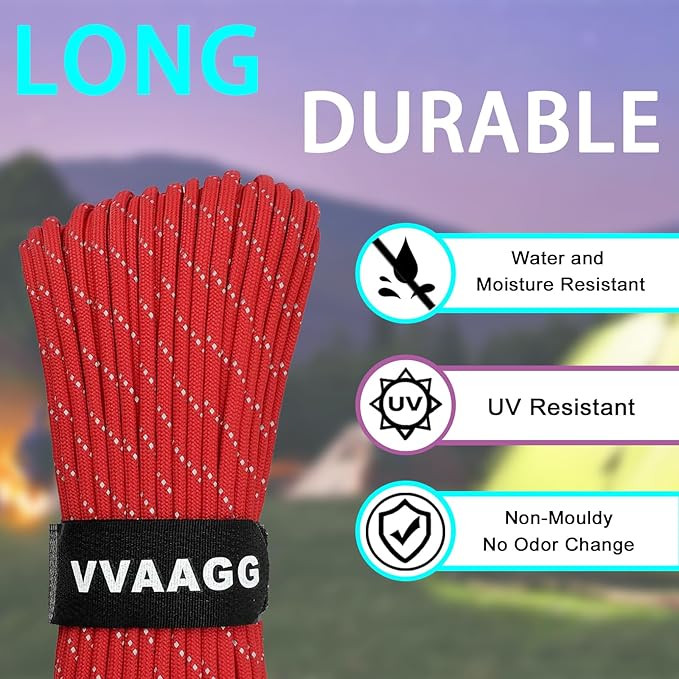 VVAAGG Reflective Paracord Rope 100FT, 7 Strand Nylon para Cord Lanyard Utility - Image 3