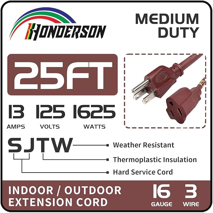 25FT Brown Outdoor Extension Cord-16/3 SJTW Durable Extension Cord - Image 2