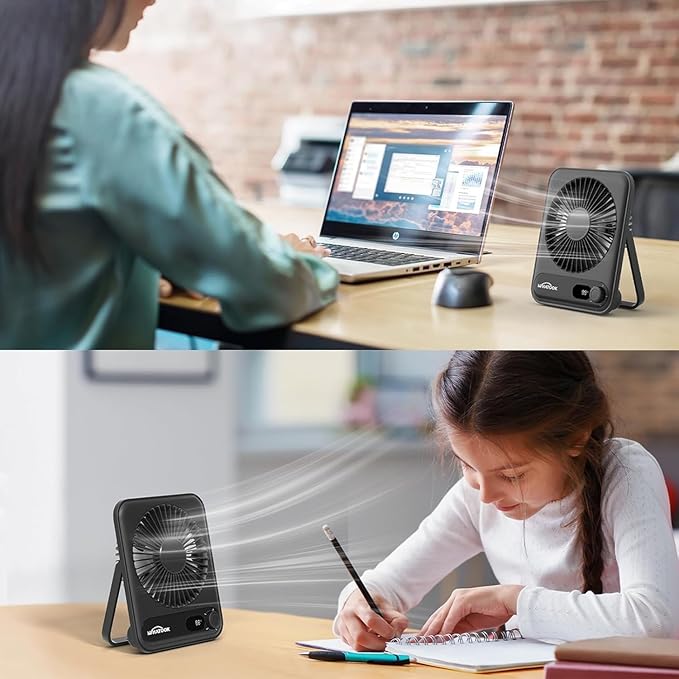 WHATOOK Small Desk Fan Personal Fans: 5000mah 25 Hours Battery Office Quiet - Image 2