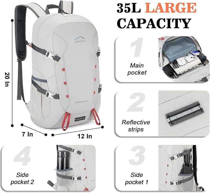 BAGPARKK Hiking Backpack, Large 35L Travel Backpacks - Image 3