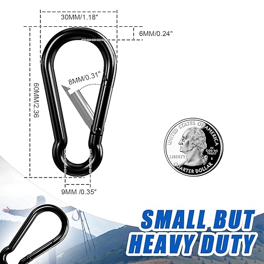 Small Carabiner Clip Hook, 2.36 inch 25 pcs Black Heavy Duty Spring Snap Hook - Image 3