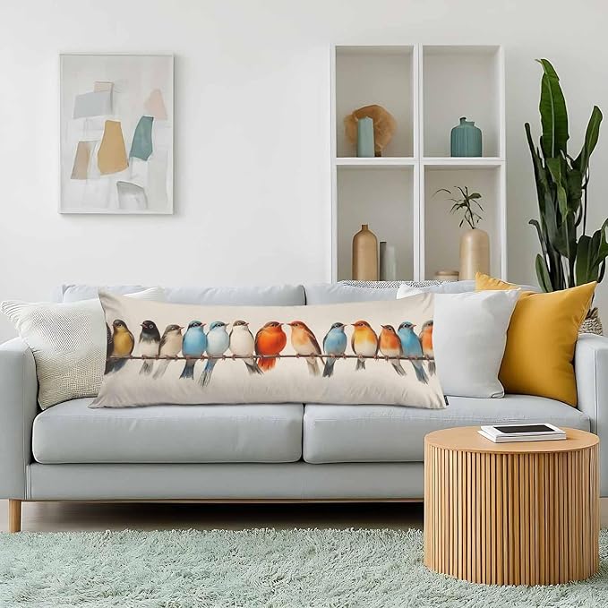 Body Pillow Covers Bird Body Pillowcase 20"X54", Vintage Birds Colorful Couch - Image 2