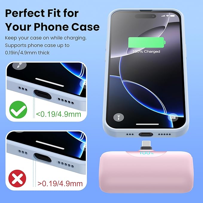 Mini Portable Charger for iPhone 17, 5500mAh LCD Display USB C Power Bank - Image 7