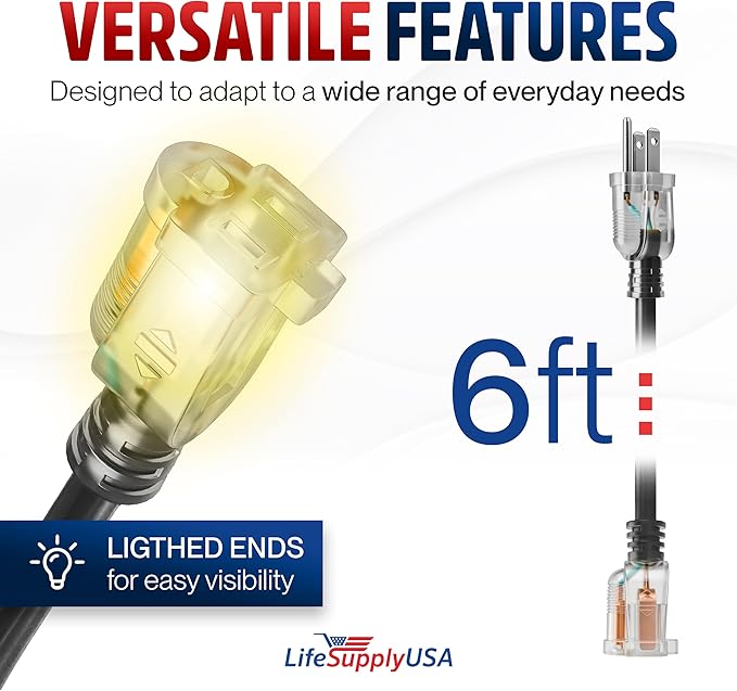 6ft Outdoor/Indoor Extension Cord 10/3 Gauge Ultra Heavy Duty 3 Prong SJTW - Image 6