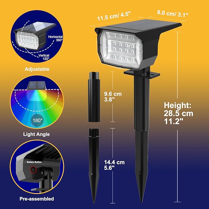 nipify 4 Pack Solar Spot Lights Outdoor Color Changing, 7 Modes Halloween RGB - Image 6