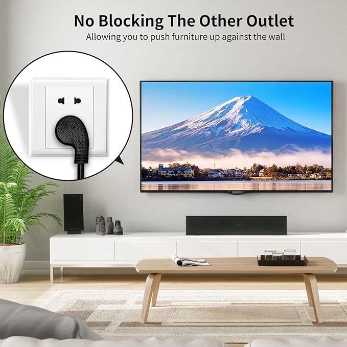 Miady Flat Plug Extension Cord 1 Ft, 90 Degree Plug Adapter, 3 Prong Grounded - Image 3