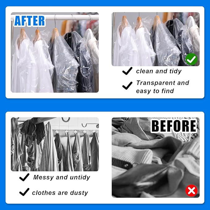 100 Pack Clear Plastic Dry Cleaning Bags 23.6x47.2 Inch Garment Bags Dust-Proof - Image 5