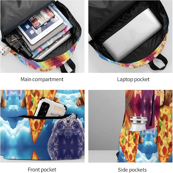 cfpolar 17 Inch Backpack Funny Pizza Cat Rainbow Laptop Bag Shoulder Bag School - Image 6