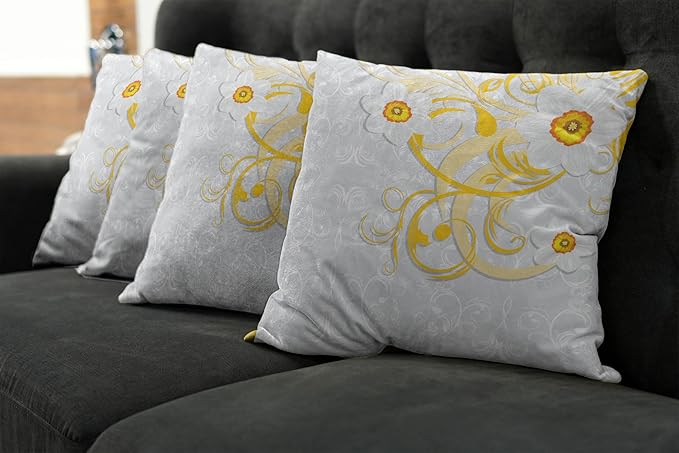 Ambesonne Daffodil Throw Pillow Cushion Case Pack of 4, Daffodils on Ornate - Image 6
