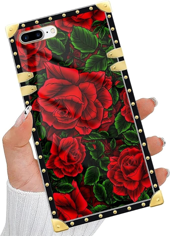 Compatible with iPhone 8 Plus 7 Plus Case, Vector Red Rose Green Leaf Luxury - Image 5