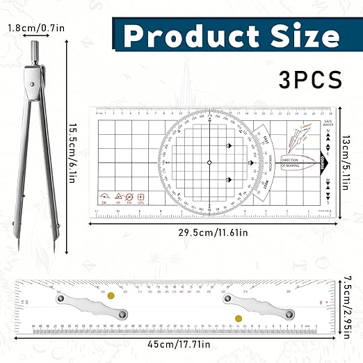 3 Pcs Basic Navigation Set, Include 16 Inch Parallel Ruler - Image 2