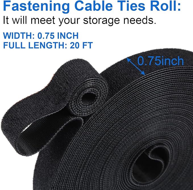 OneLeaf Fastening Cable Management Roll, 20ft x 3/4inch Cut to Length Straps - Image 2