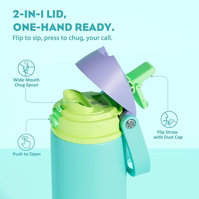 POWCAN 18 oz Insulated Water Bottle: 2-in-1 Push-Button Spout & Quick-Flip Straw - Image 2