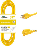 Extension Cord Weatherproof, UL Certified, 10 Gauge 3FT Yellow 3 Prong Heavy by HONDERSON