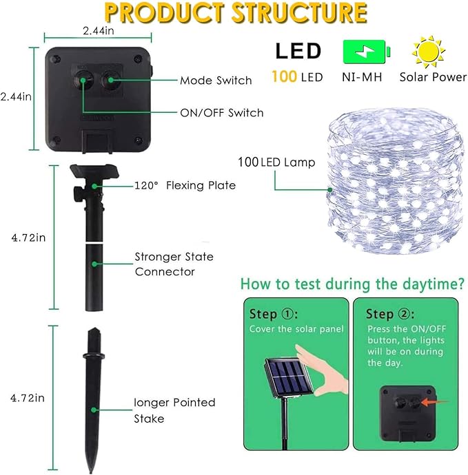 Solar String Lights Outdoor, 4 Pack Each 100 LED Solar Twinkle Lights - Image 4