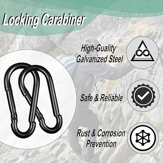 Black Carabiner, Heavy Duty Galvanized Steel Spring Snap Hook Carabiner Clips - Image 5