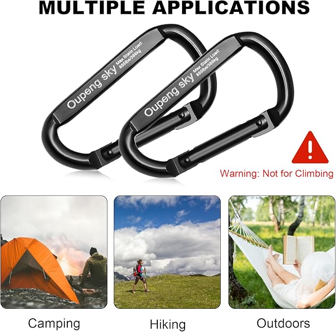 Carabiner Clip, Camping Accessories, Outdoors and Gym etc, D Shaped Spring Hook - Image 4