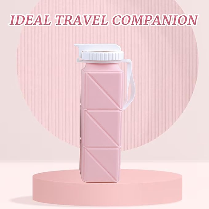 EOBTAIN Pink Travel Collapsible Water Bottle - Image 3