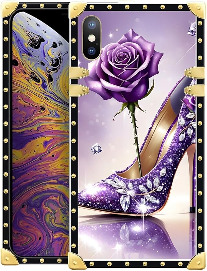 Compatible with iPhone Xs Max Case, High Heeled Purple Diamond Rose Luxury by Unknown