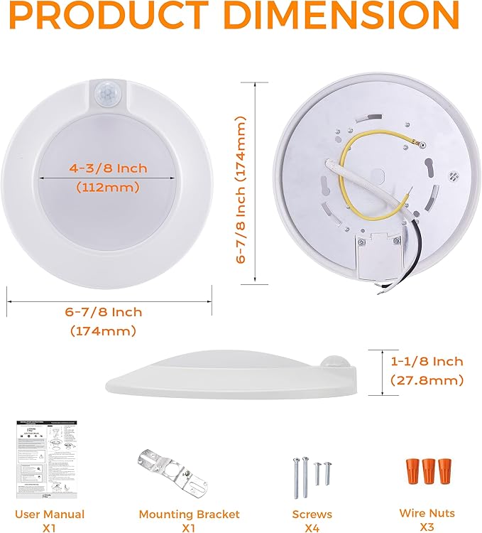 CLOUDY BAY Motion Sensor Ceiling Light Indoor, 120V CRI90 10W 5000K Bright Day - Image 7