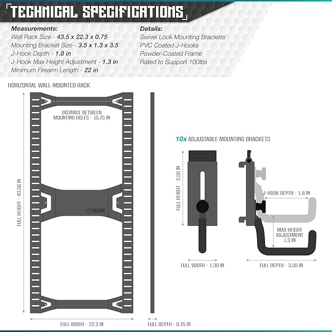 Savior Equipment Horizontal Steel Wall Mount Firearm Rifle Display Rack - Image 7