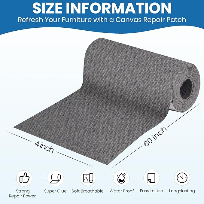 Canvas Patch 4 "x 60 ", Self-Adhesive Waterproof Canvas Patch Set - Image 2
