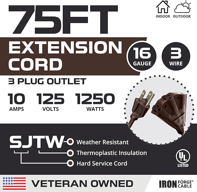 Iron Forge Cable 75ft Brown Outdoor Extension Cord - Image 2