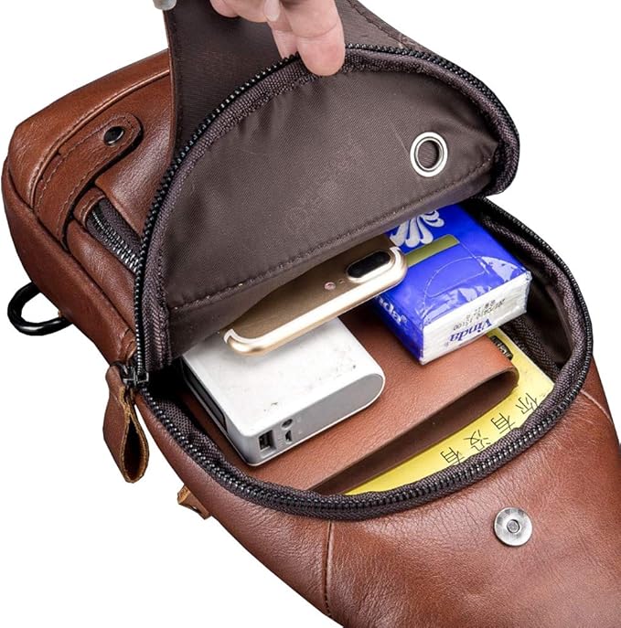 Hebetag Leather Sling Bag Hiking Daypack - Image 6