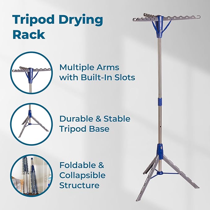 Honey-Can-Do 64-Inch Steel Tripod Clothes Drying Rack, Foldable Collapsible - Image 3