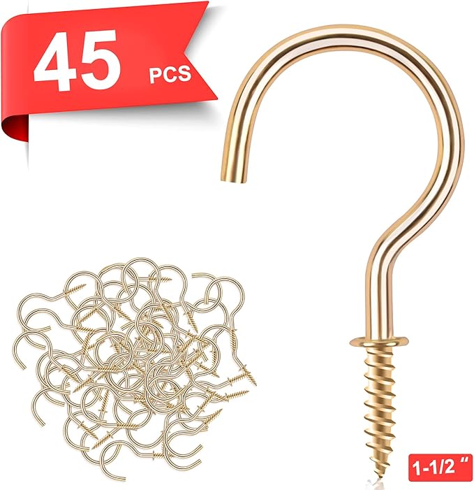 Cup Screw Hooks, 1-1/2 inch Metal Screw in Ceiling Hooks, 45 Pack Metal Ceiling - Image 2