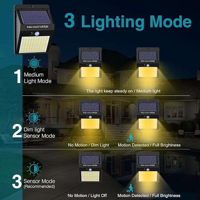 kolpop 6 Pack Solar Motion Lights Outdoor, 3 Modes/100LED Security Wireless - Image 4