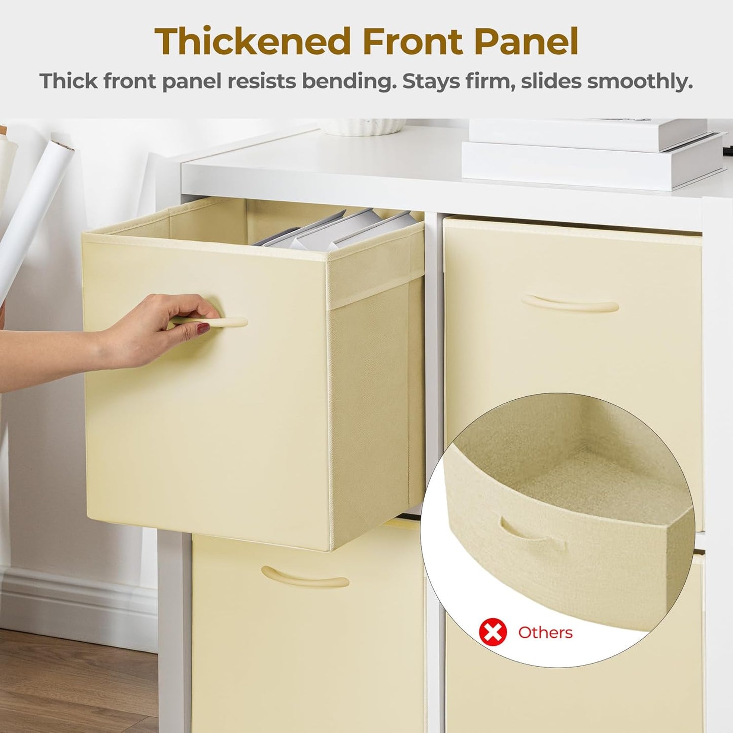 StorageWorks Beige Storage Cubes, 13x13 Storage Cube Bins with Handle, Cube Storage Organizer Bins for Shelves and Closet, Collapsible Storage Bins, 4-Pack