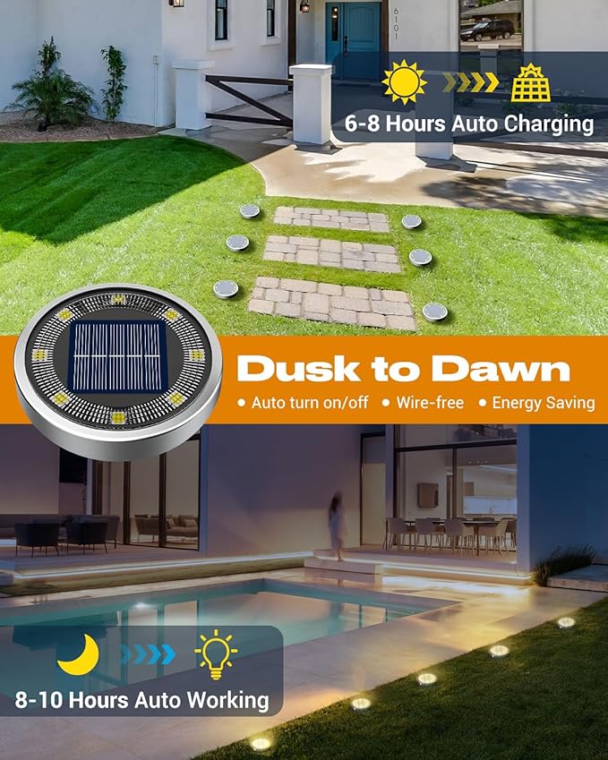 btfarm 24 Pack Solar Lights Outdoor, 8 LED Solar Ground Lights IP65 Waterproof - Image 2