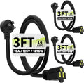 Vockjour 3 FT 3 Pack Black Low Profile Flat Plug 14 Gauge Heavy Duty Extension by Vockjour