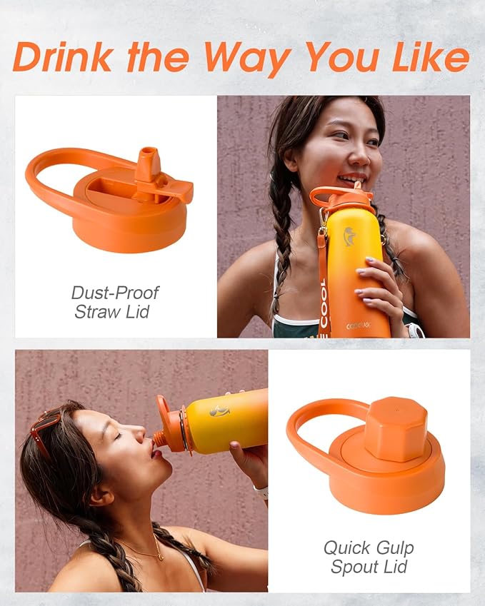 Coolflask Water Bottle with Straw, 32 oz Insulated Metal Water Flask with Straw - Image 4