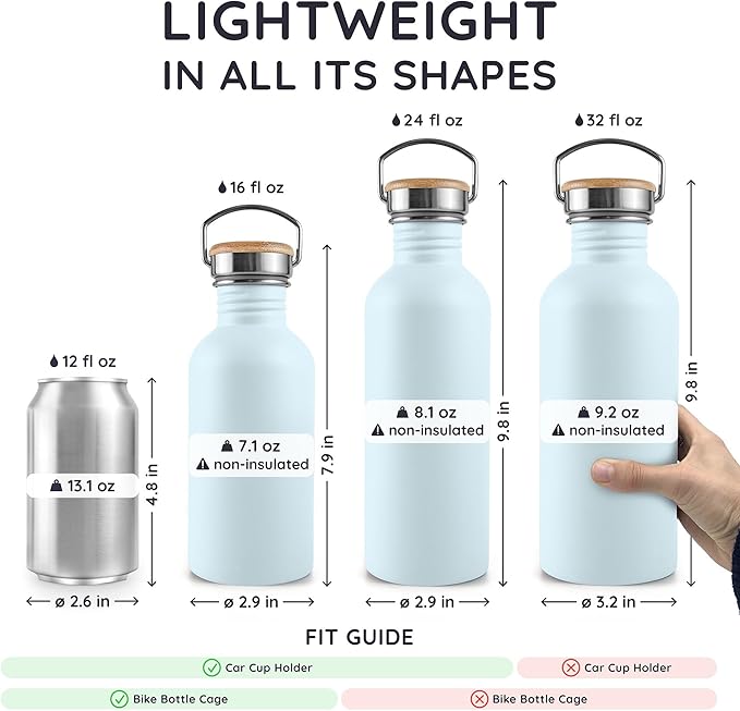 Bambaw Metal Water Bottle 750 ml, Light Blue Sports Bottle, Non-Insulated Water - Image 5