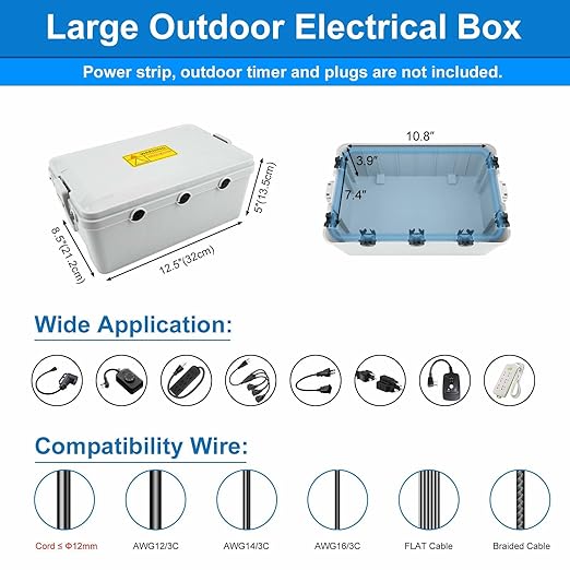 NineLeaf Large Outdoor Electrical Box Waterproof, IP54 Weatherproof Extension - Image 5