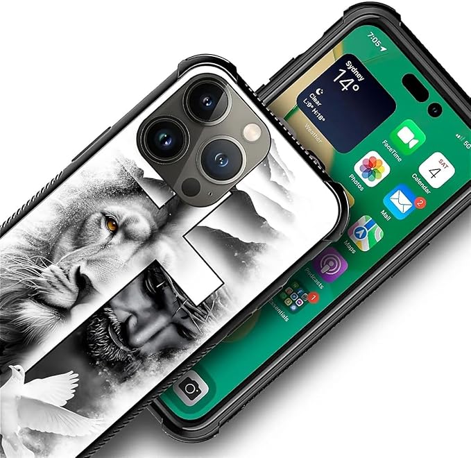 for iPhone 13 Pro Max Case, Lion Cross Jesus Christ Dove Pattern Graphic Design - Image 3
