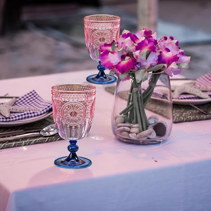XUWAIDSGN 12Pcs Plastic Vintage Wine Glasses 13.5oz Reusable Embossed Goblet - Image 8