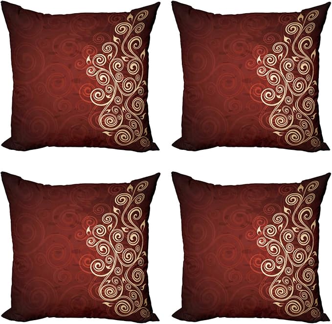 Ambesonne Burgundy Throw Pillow Cushion Case Pack of 4, Floral Swirls Ivy Image by Ambesonne