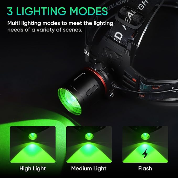 WINDFIRE Green Light Headlamp Rechargeable Green Light Headlight - Image 3