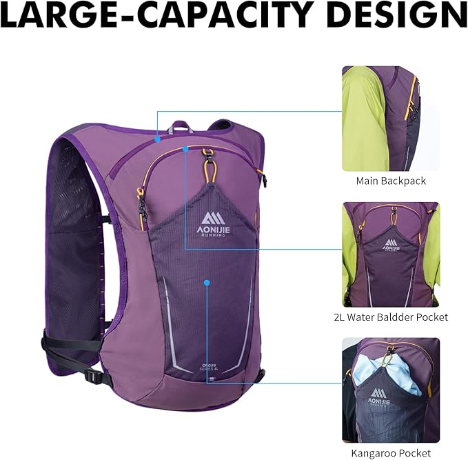 AONIJIE Running Hydration Vest for Men & Women, 8L Hydration Backpack, - Image 5