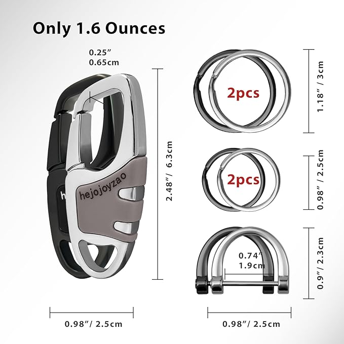 Keychain with Carabiner Clip, 4 Heavy Duty Key Rings and D Ring - Image 5