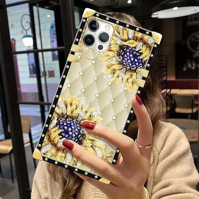 Compatible with iPhone 12 12 Pro Case, Sunflower Diamonds Leather Luxury Golden - Image 6
