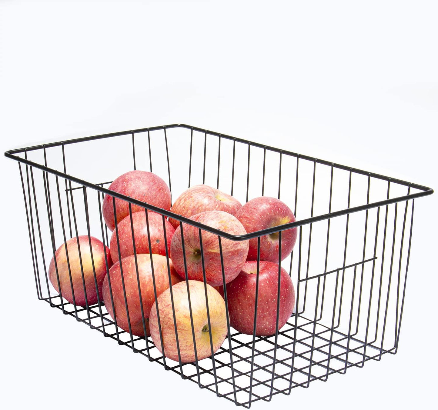 16inch Freezer Storage Organizer Baskets, Refrigerator Metal Wire Basket Bins with Handles for Kitchen, Pantry, Cabinet, Closets(Black, 3Pack)