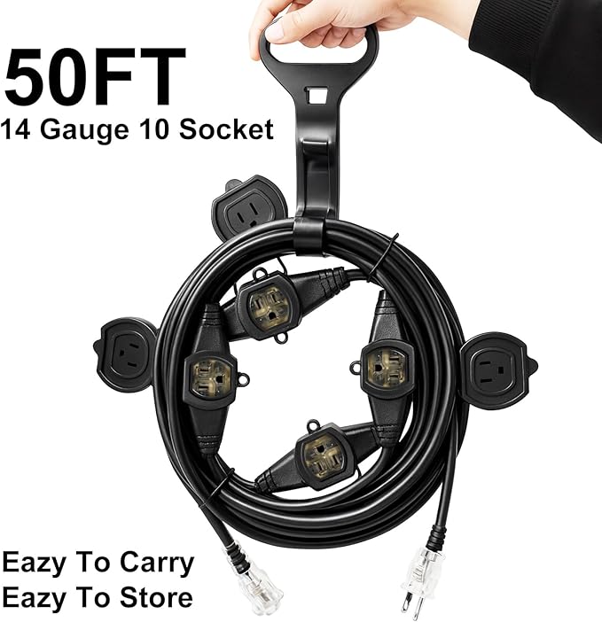 50FT Outdoor Extension Cord, 14 Gauge SJTW 5-15R Cable Male Plug to Female - Image 4