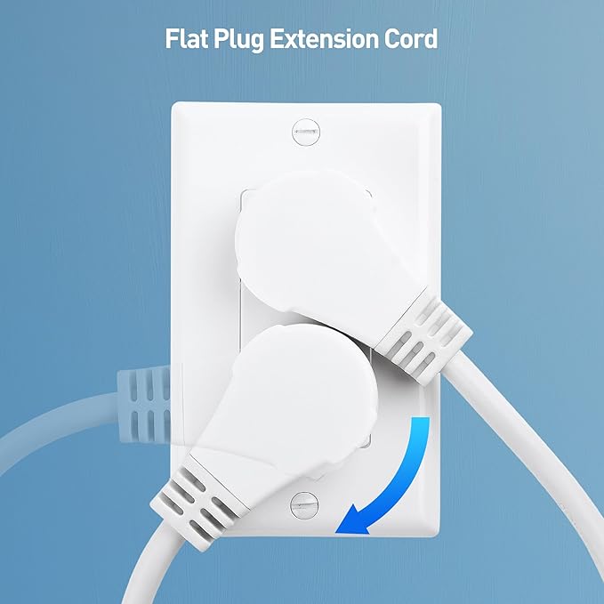 Cable Matters 2-Pack 16 AWG 360° Rotating Flat Plug Short Extension Cord - 1ft - Image 3